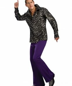Rubie's Mens Disco Shirt For Adults - Black With Silver Stars