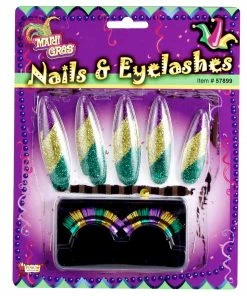 Forum Novelties Makeup, Tattoos & Special Effects Mardi Gras Nails And Lashes Set