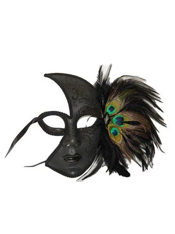 Kbw Global Corp Peacock Feather Black Half Mask For Adults Womens