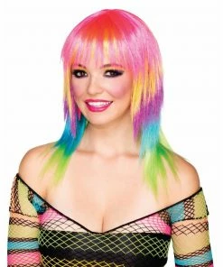 Forum Novelties Rainbow Club Candy Striped Wig For Adults Womens