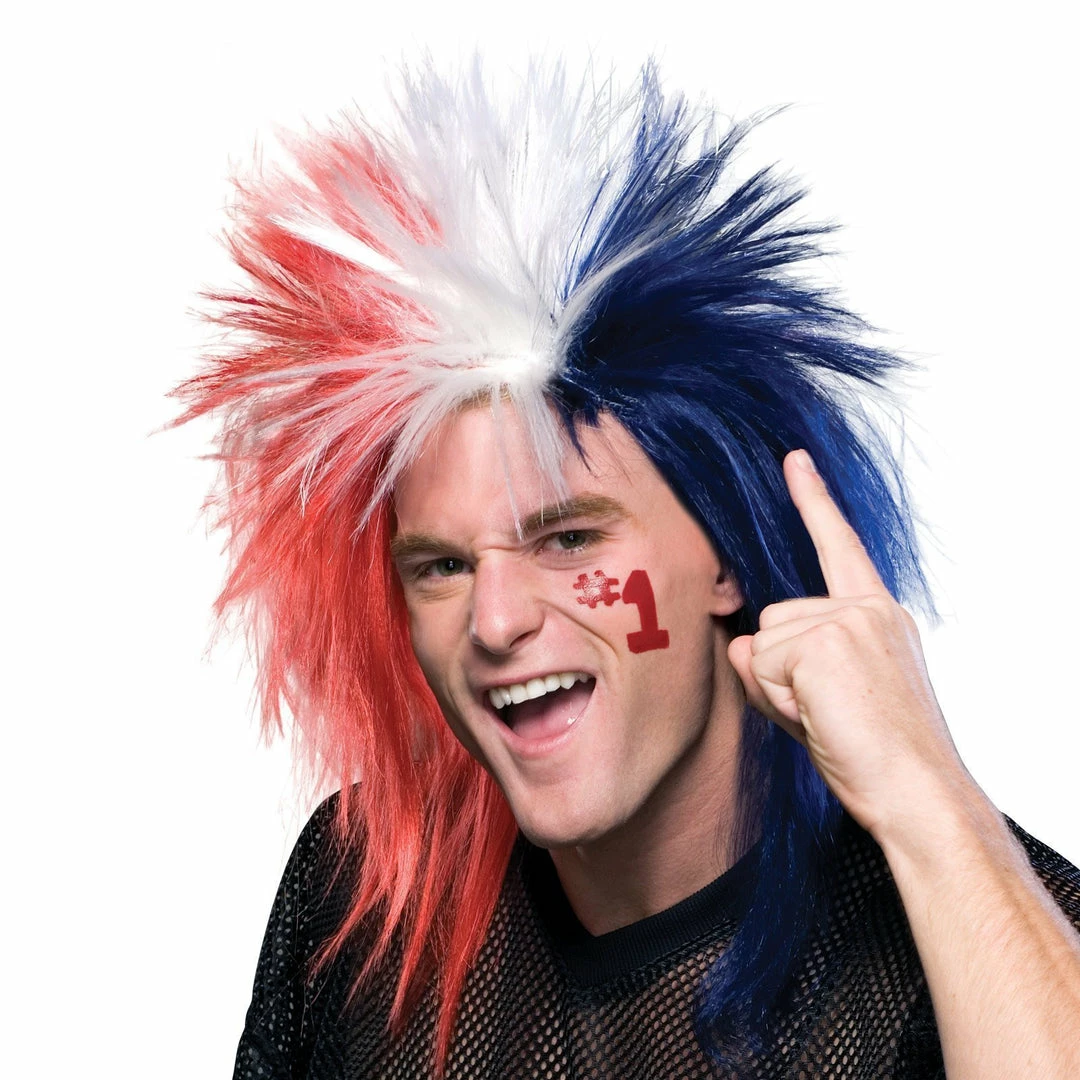 Rubie's Mens Sports Fanatic Red White & Blue Wig For Adults